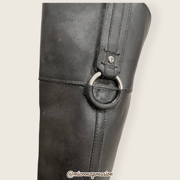 $389 Frye Jamie Ring Tall Distressed Stone Black Leather Knee High Zip Up Boot - Picture 11 of 15